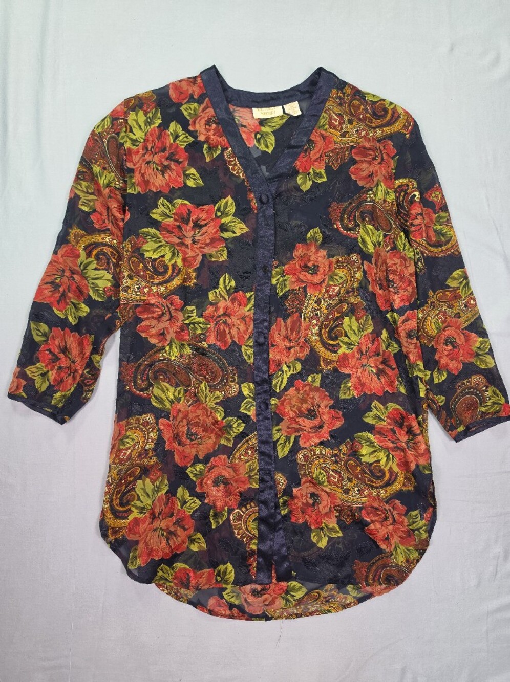 Vintage Victoria's Secret sheer floral burnout robe bed jacket S